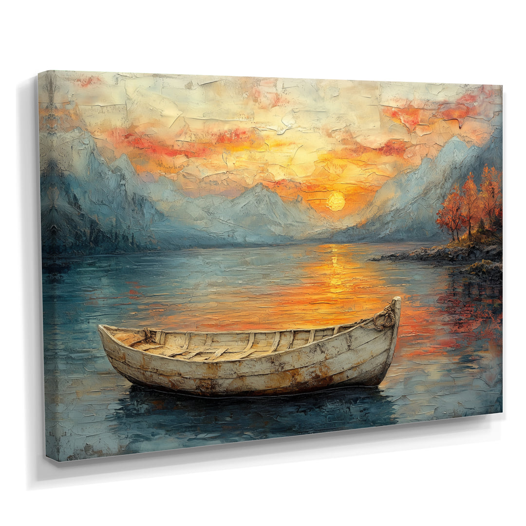 Yellow Vikings Boat Sunset Voyage On The Fjord - Vikings Boat Canvas Wall Art