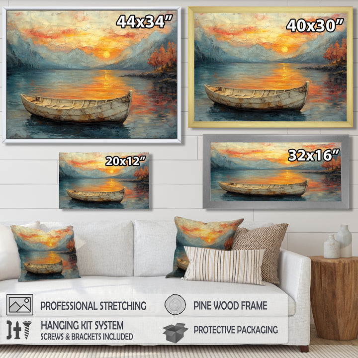 Yellow Vikings Boat Sunset Voyage On The Fjord - Vikings Boat Canvas Wall Art