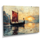Red Vikings Boat Viking Sailors Life At Sea - Vikings Boat Canvas Wall Art