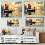 Red Vikings Boat Viking Sailors Life At Sea - Vikings Boat Canvas Wall Art