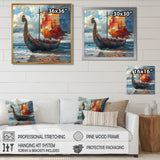 Orange Vikings Boat Viking Warriors On The Beach I - Vikings Boat Canvas Wall Art