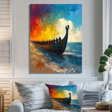 Black Vikings Boat Viking Warriors On The Beach - Vikings Boat Canvas Wall Art