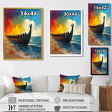 Black Vikings Boat Viking Warriors On The Beach - Vikings Boat Canvas Wall Art