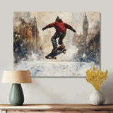 Black Skateboard Street Accented With Red - Skateboard Canvas Wall Art