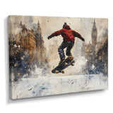 Black Skateboard Street Accented With Red - Skateboard Canvas Wall Art