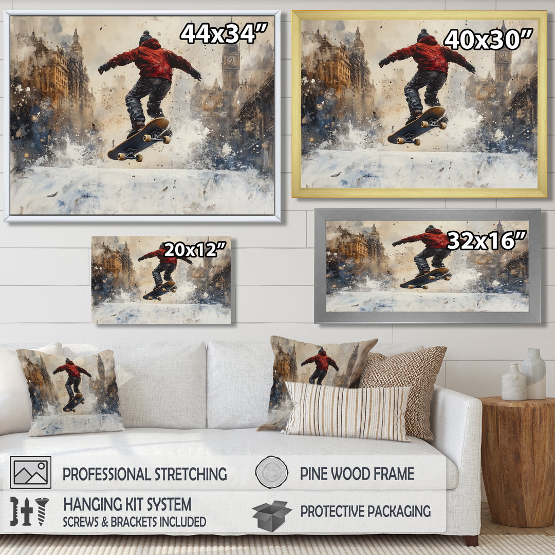 Black Skateboard Street Accented With Red - Skateboard Canvas Wall Art