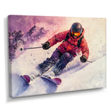 Orange Ski Slopestyle Mens Accented With Pink - Skiing Canvas Wall Art