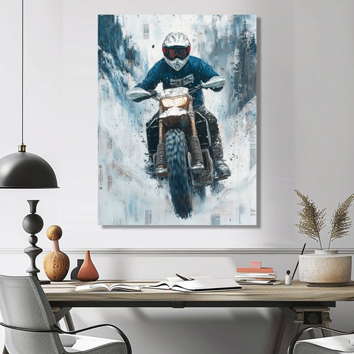 Green Snowmobile Freestyle Accented With White - Dirt Bike Canvas Wall Art