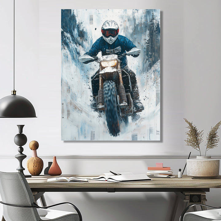 Green Snowmobile Freestyle Accented With White - Dirt Bike Canvas Wall Art