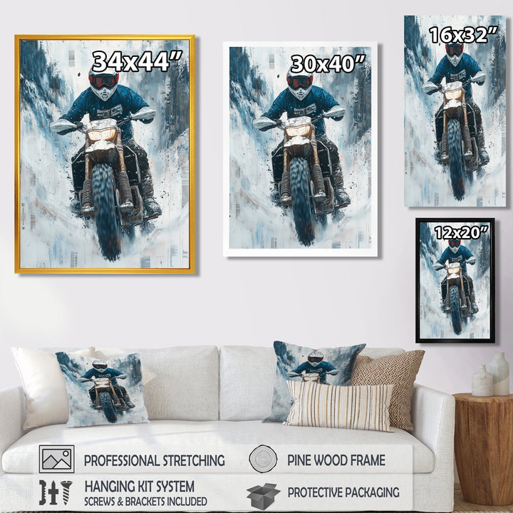 Green Snowmobile Freestyle Accented With White - Dirt Bike Canvas Wall Art