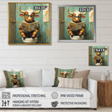Cute Cow Reading Newspaper In The Bathroom - White Cow Wall Art