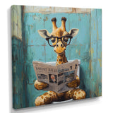 Giraffe Reading The News In The Bathroom - Brown Giraffe Wall Art