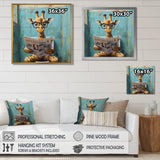 Giraffe Reading The News In The Bathroom - Brown Giraffe Wall Art