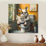 Cute Rhino Ready Newspaper On The Toilet - Rhino Canvas Wall Art