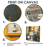 Cute Rhino Ready Newspaper On The Toilet - Rhino Canvas Wall Art