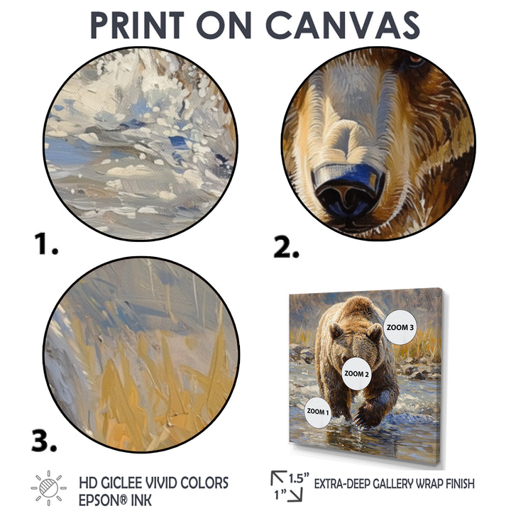 Grizzly By The River In Canada - Bear Living Room Wall Art