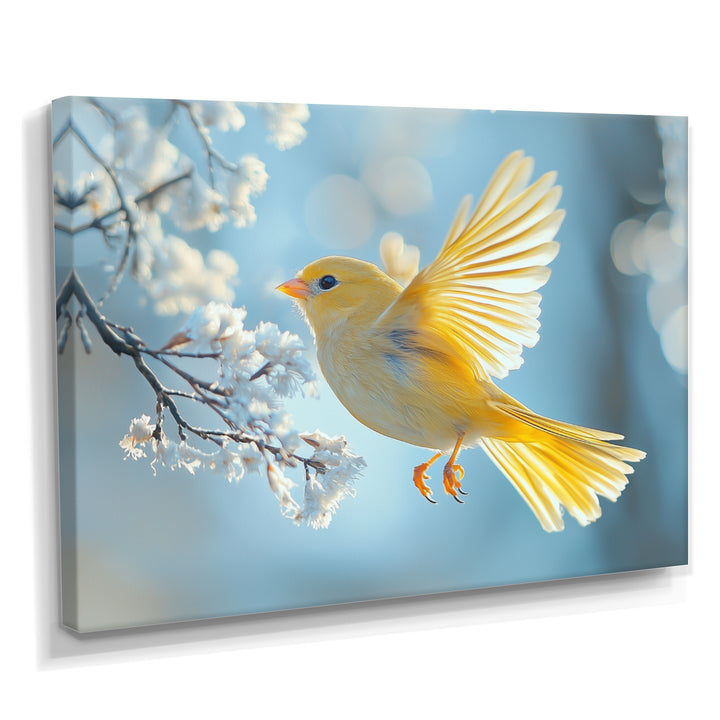 Fluffy Finch In The Forest Breeze - Bird Living Room Wall Art