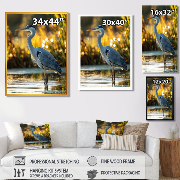 Photo Of Heron At The Farm Lake - Grey Heron Wall Art