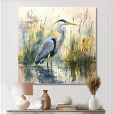 Heron By The Farm Lake - Heron Large Canvas Wall Art