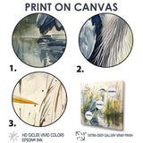 Heron By The Farm Lake - Heron Large Canvas Wall Art