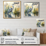 Heron By The Farm Lake - Heron Large Canvas Wall Art