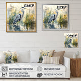 Heron By The Farm Lake - Heron Large Canvas Wall Art