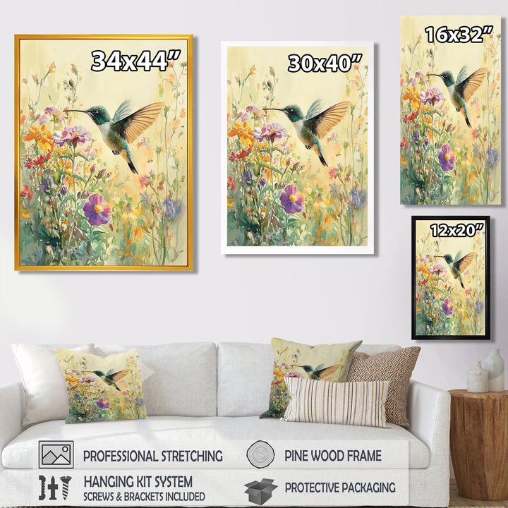 Hummingbird Among The Wildflowers - Bird Bedroom Wall Art