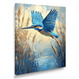 Kingfisher By The Farm River - Bird Framed Canvas Art