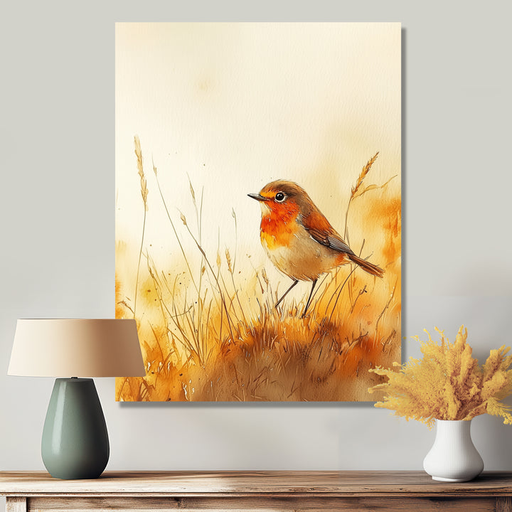 Robin Bird In The Meadow - Bird Bedroom Wall Art