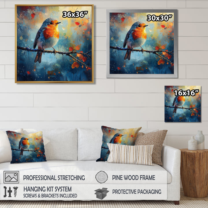Robin Bird In The Morning Dew - Bird Canvas Wall Art