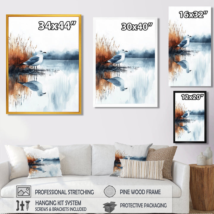 Seagull By The Farm Pond - Bird Canvas Wall Art