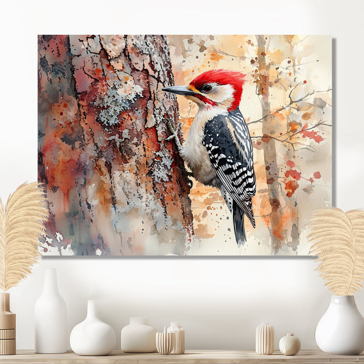 Woodpecker In The Forest - Bird Living Room Wall Art