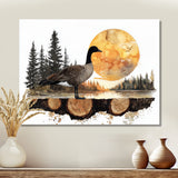 Goose In Sunrise Forest Lake Landscape - Goose Wall Art Prints