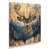Deer Portrait With Chinese Ink Landscape - Deer Living Room Wall Art