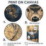 Deer Portrait With Chinese Ink Landscape - Deer Living Room Wall Art