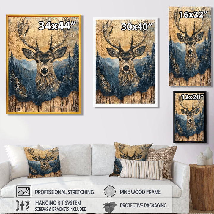 Deer Portrait With Chinese Ink Landscape - Deer Living Room Wall Art