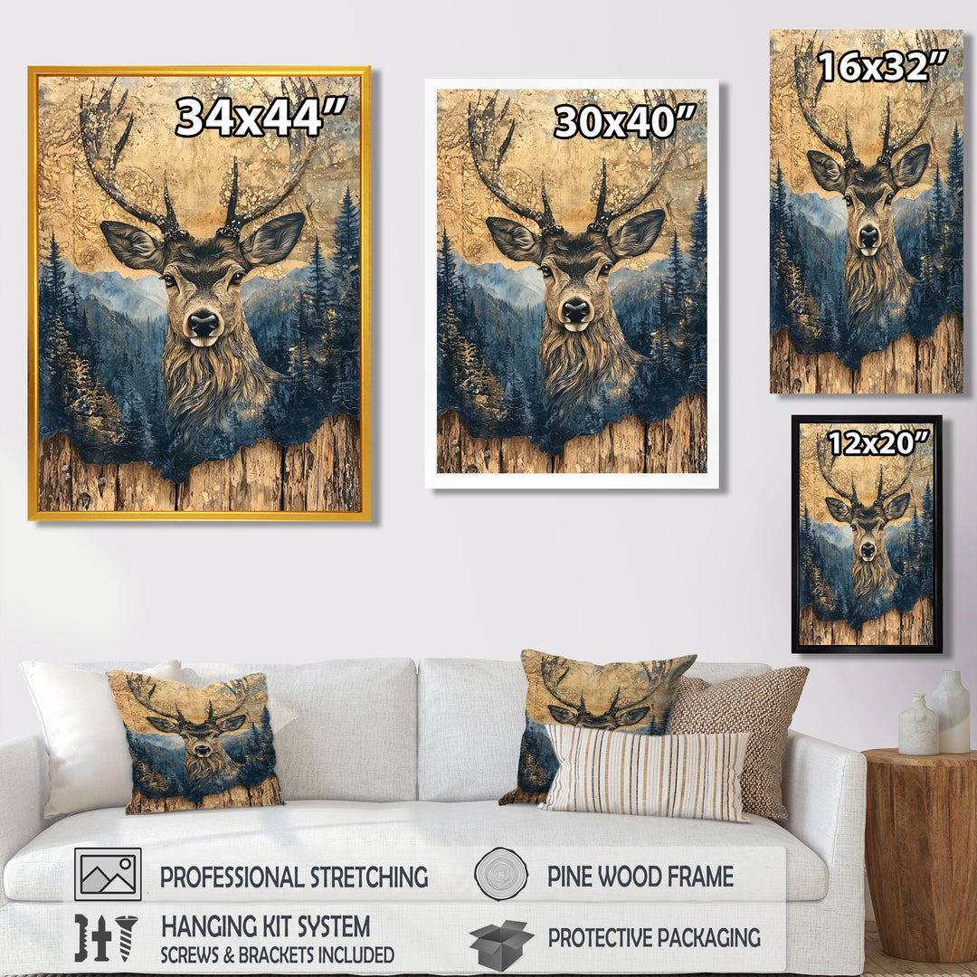 Deer Portrait With Chinese Ink Landscape - Deer Living Room Wall Art