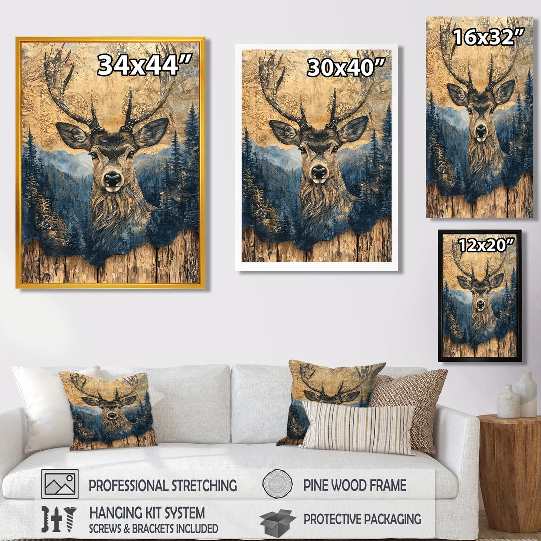 Deer Portrait With Chinese Ink Landscape - Deer Living Room Wall Art