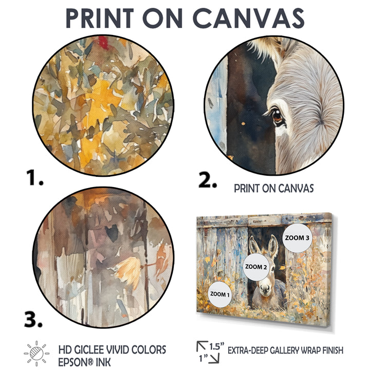 Donkey Floral Portrait At The Barn - Donkey Wall Art Prints