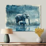 Elephant And Her Calf In The Rain - Grey Elephant Wall Art