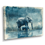 Elephant And Her Calf In The Rain - Grey Elephant Wall Art