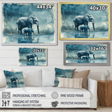 Elephant And Her Calf In The Rain - Grey Elephant Wall Art