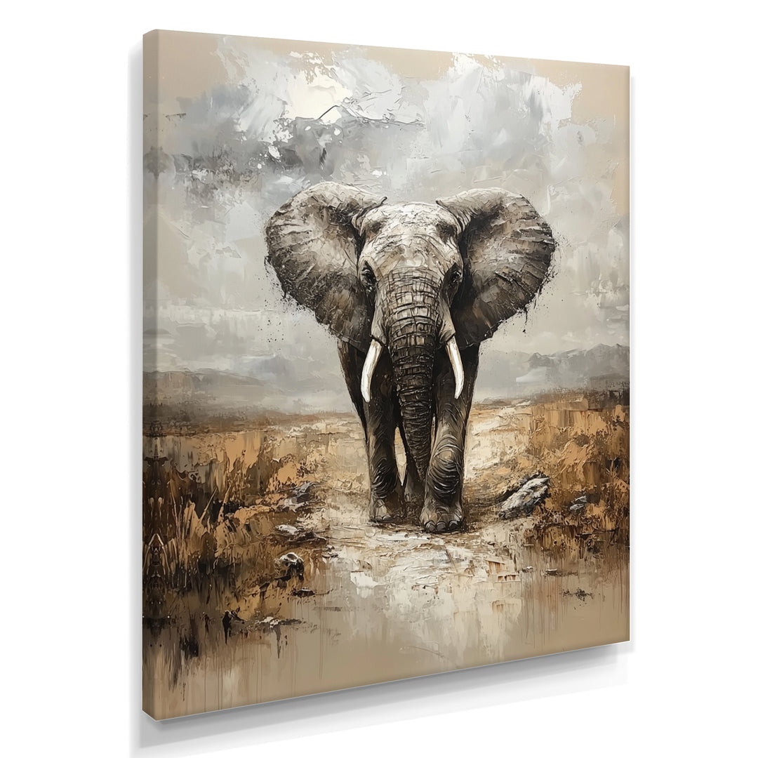 Elephant Majesty In The Grasslands - Elephant Canvas Wall Art