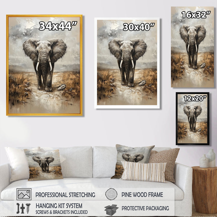 Elephant Majesty In The Grasslands - Elephant Canvas Wall Art