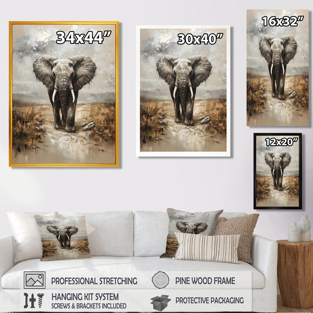 Elephant Majesty In The Grasslands - Elephant Canvas Wall Art