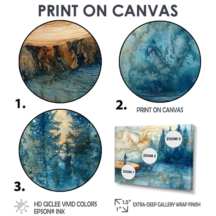 Wood Slide Fishing Into The Winter River - Hunting &amp; Fishing Canvas Wall Art