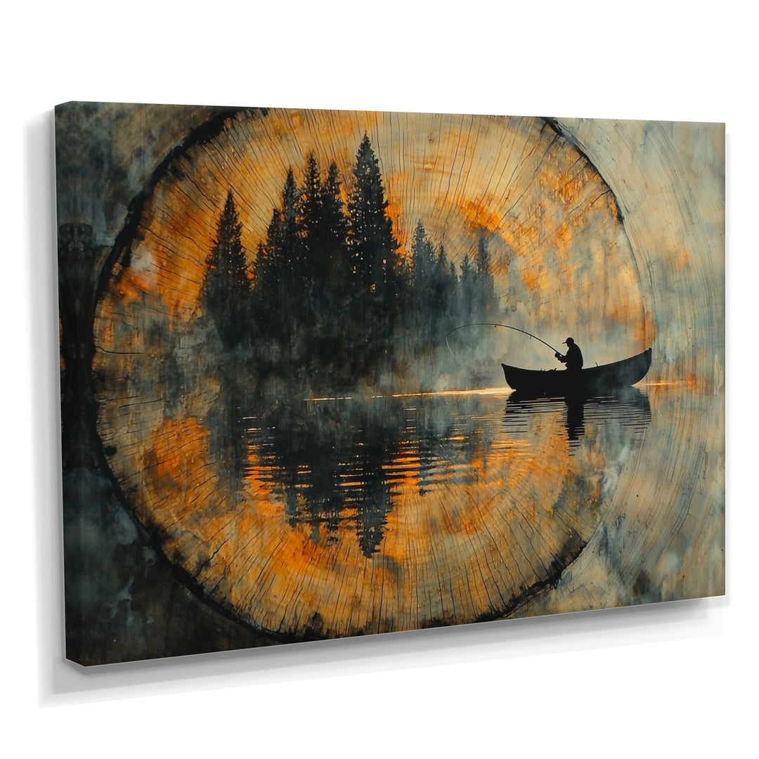 Fishing Tranquility River Landscape I - Boat Fishing Wall Art Canvas Wall Art