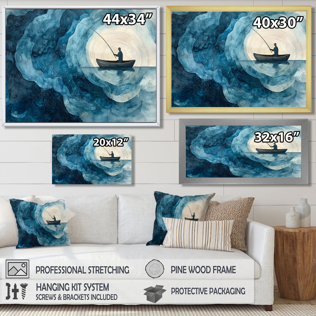 Fishing Horizon Wooden Slide Landscape - Boat Fishing Wall Art Canvas Wall Art