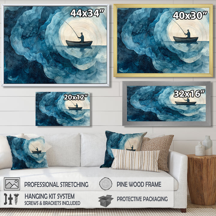 Fishing Horizon Wooden Slide Landscape - Boat Fishing Wall Art Canvas Wall Art
