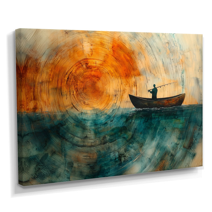Fishing Tranquility Wooden Slide Landscape I - Boat Fishing Wall Art Canvas Wall Art